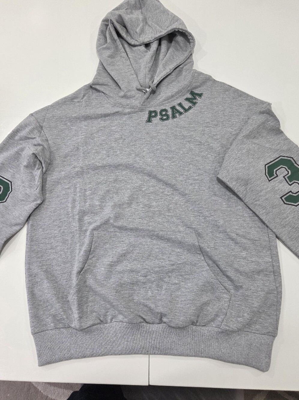Men's Gray Pullover Sweater with Green Lettering